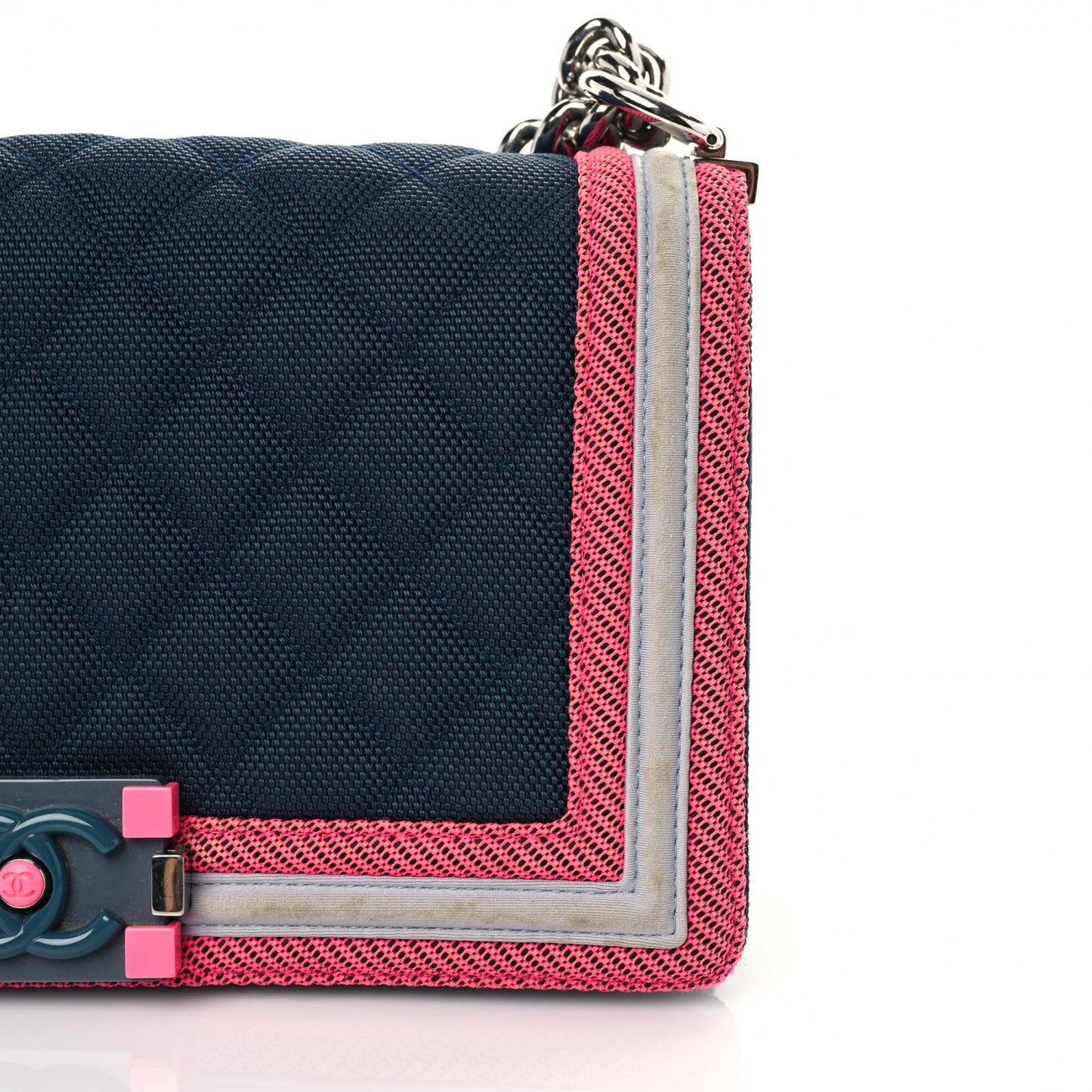 Canvas Quilted Medium Fluo Boy Flap Dark Navy Fuchsia Grey