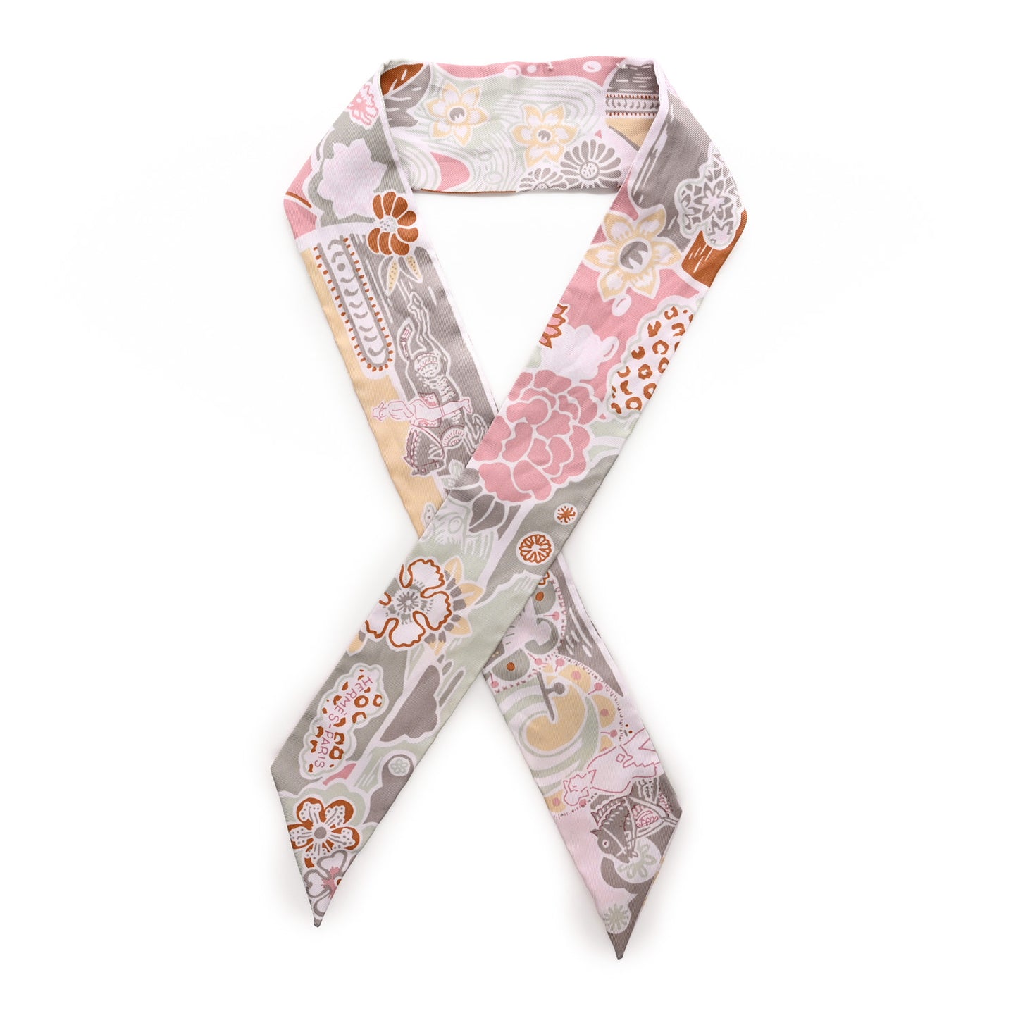 Silk Bingata Twilly Vieux Rose Vert De Eau