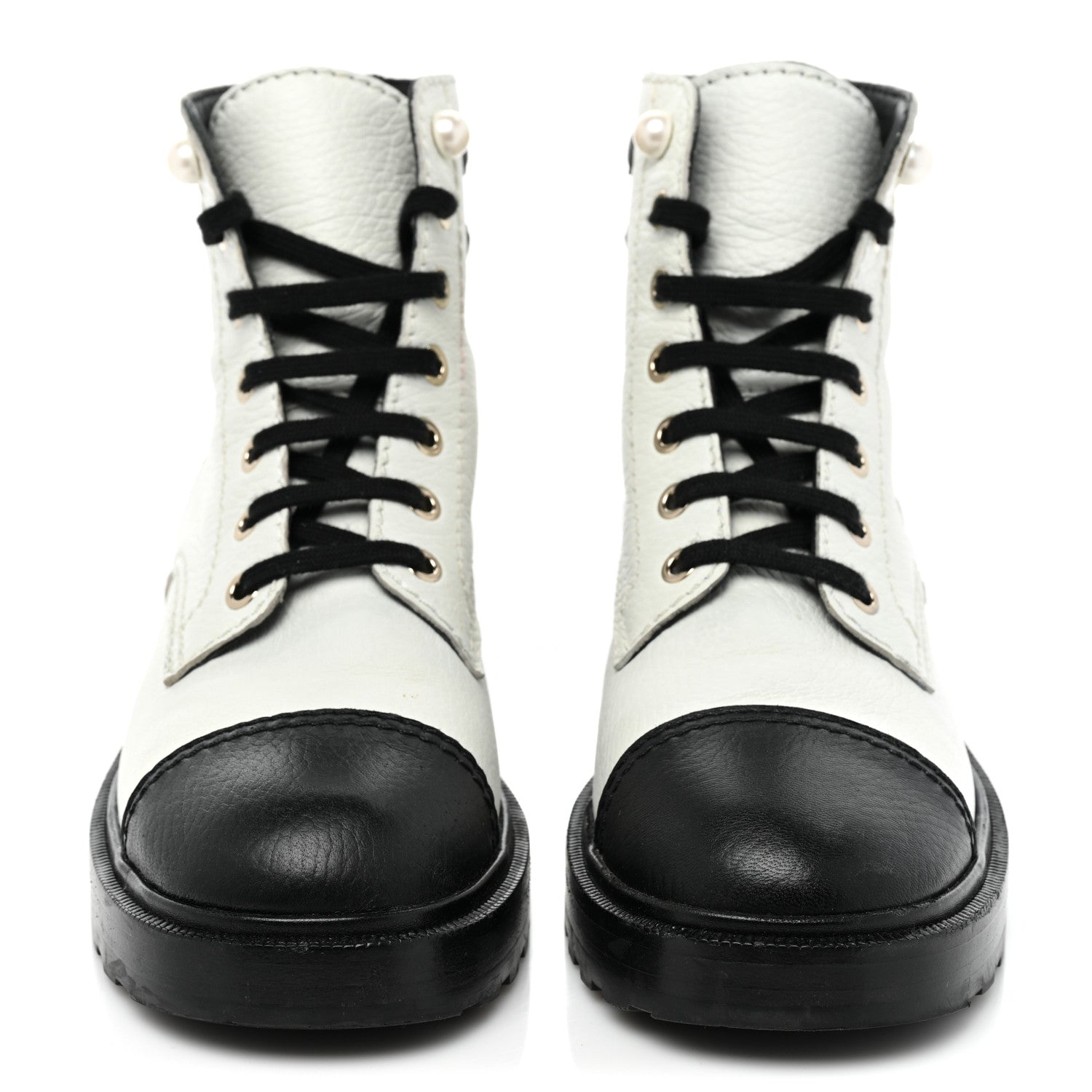 Chanel Lambskin Grained Calfskin CC Cap Toe Short Boots 39.5 White Black 2 of 14