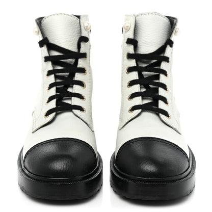 Chanel Lambskin Grained Calfskin CC Cap Toe Short Boots 39.5 White Black 2 of 14
