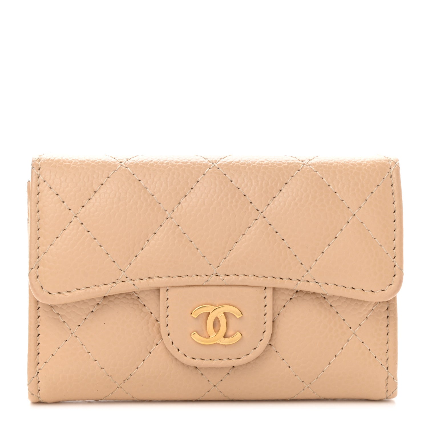 Chanel Caviar Quilted Flap Card Holder Wallet Beige 1 of 8