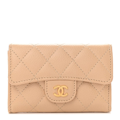 Chanel Caviar Quilted Flap Card Holder Wallet Beige 1 of 8