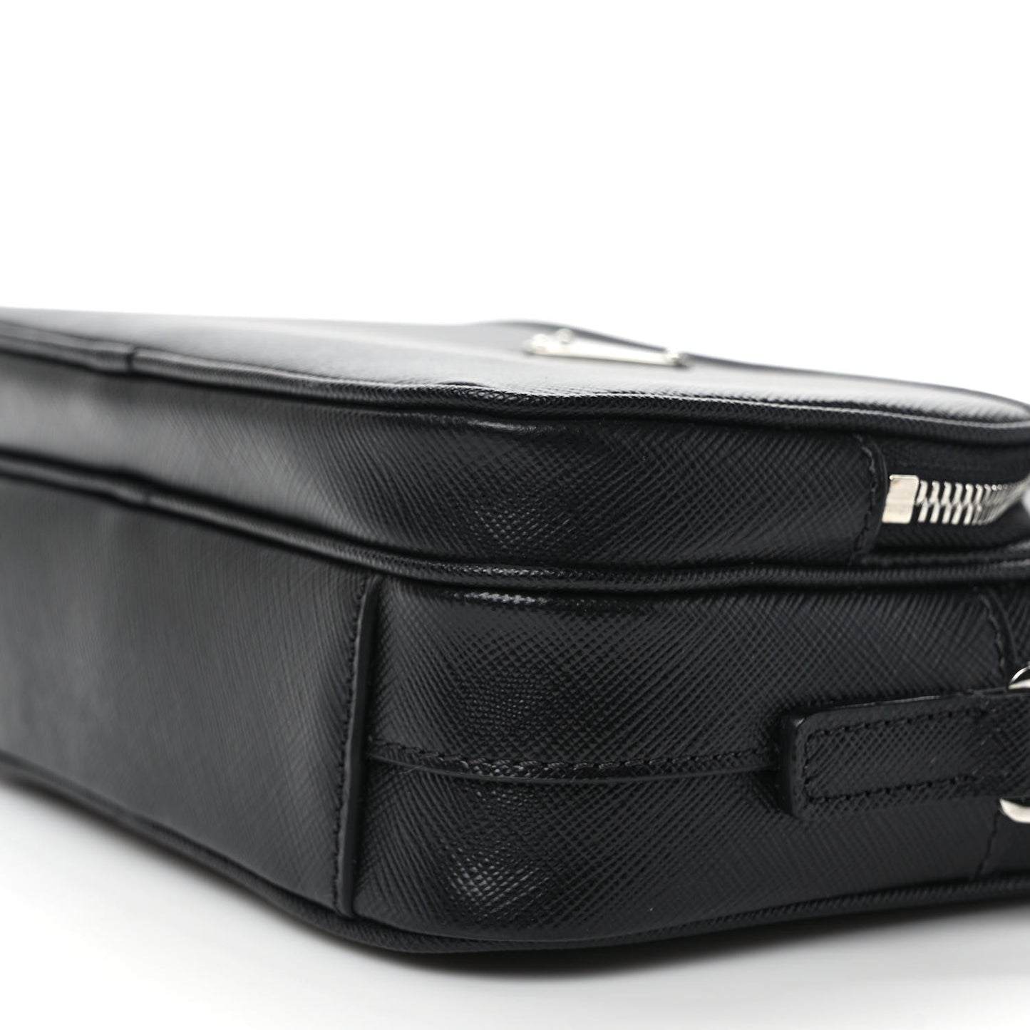 Saffiano Travel Pocket Double Zip Shoulder Bag Black