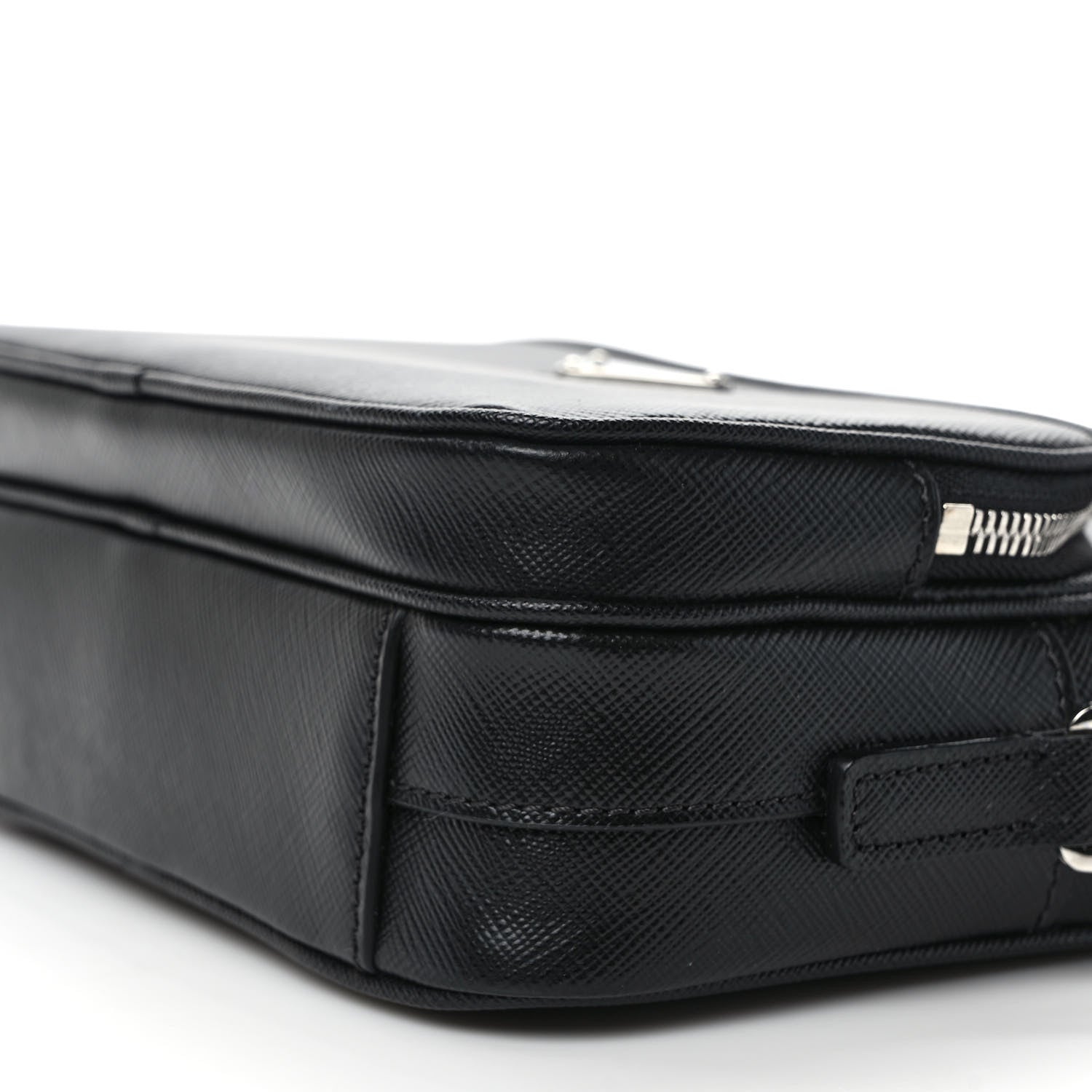 Prada Saffiano Travel Pocket Double Zip Shoulder Bag Black 9 of 9