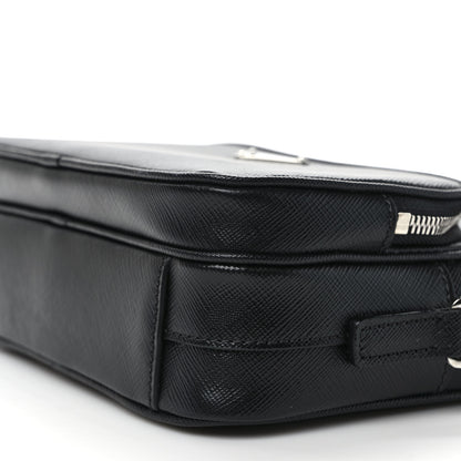 Prada Saffiano Travel Pocket Double Zip Shoulder Bag Black 9 of 9
