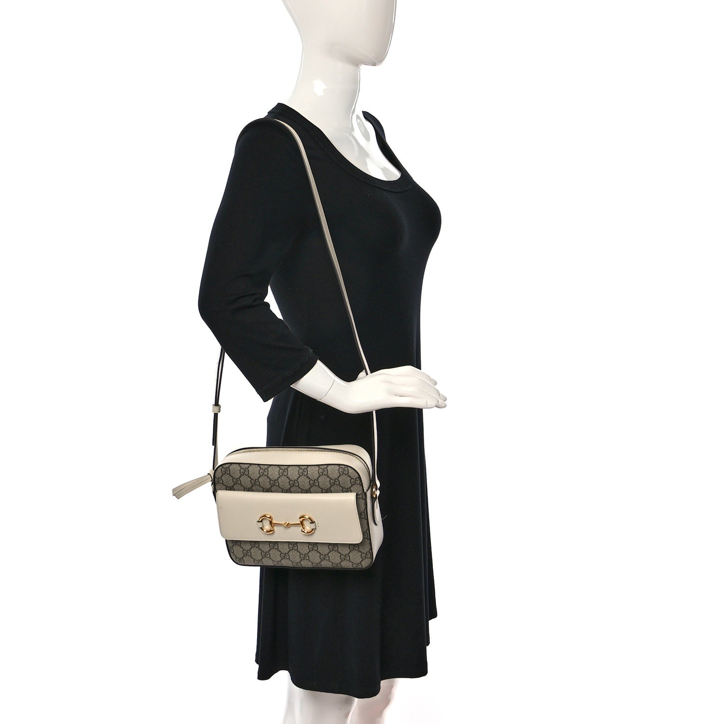 GG Supreme Monogram Small Horsebit 1955 Shoulder Bag Beige Mystic White