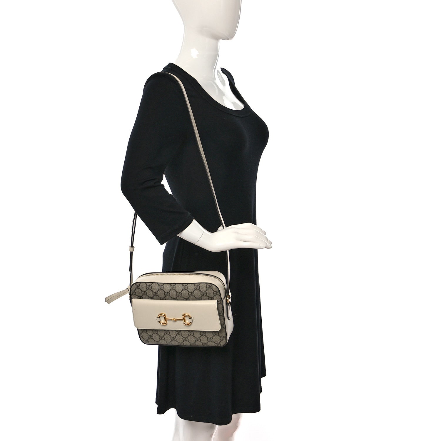 Gucci GG Supreme Monogram Small Horsebit 1955 Shoulder Bag Beige Mystic White 2 of 10