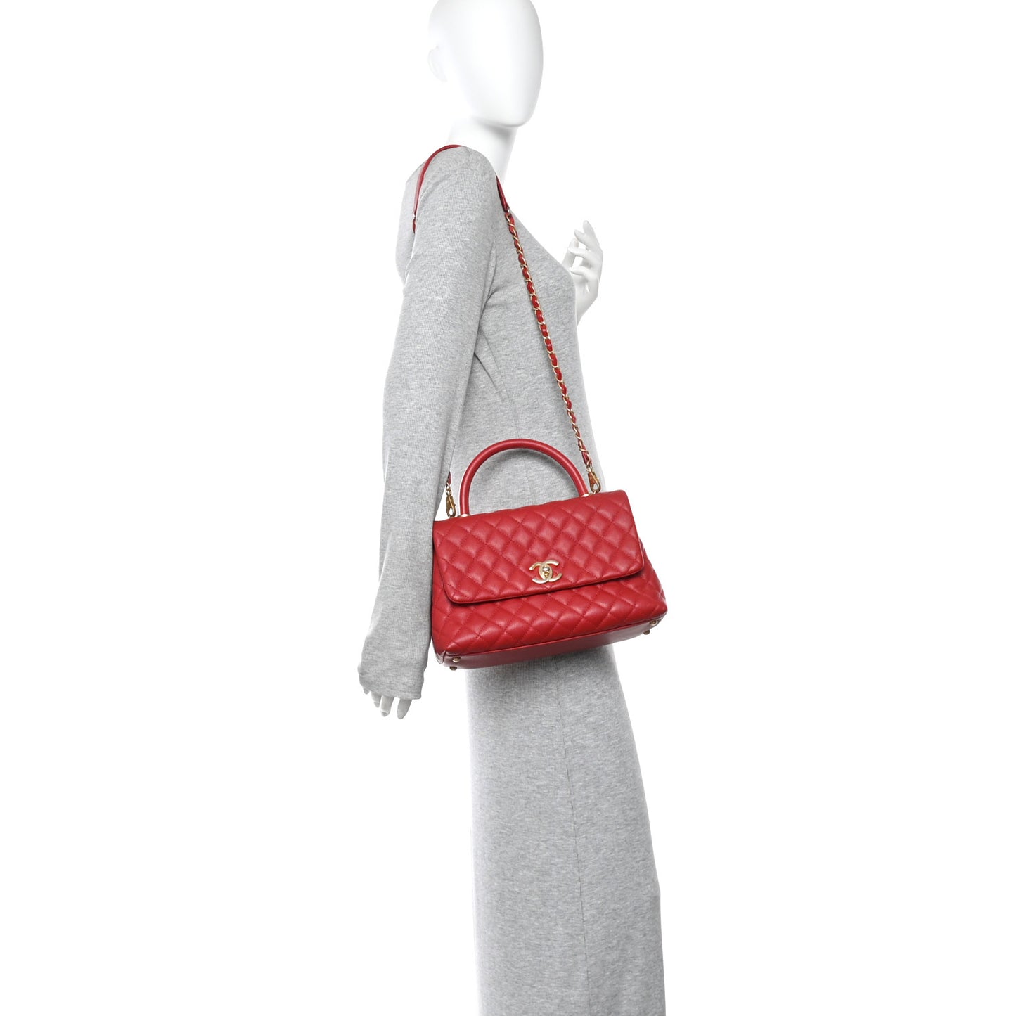 Caviar Quilted Medium Coco Handle Flap Dark Red