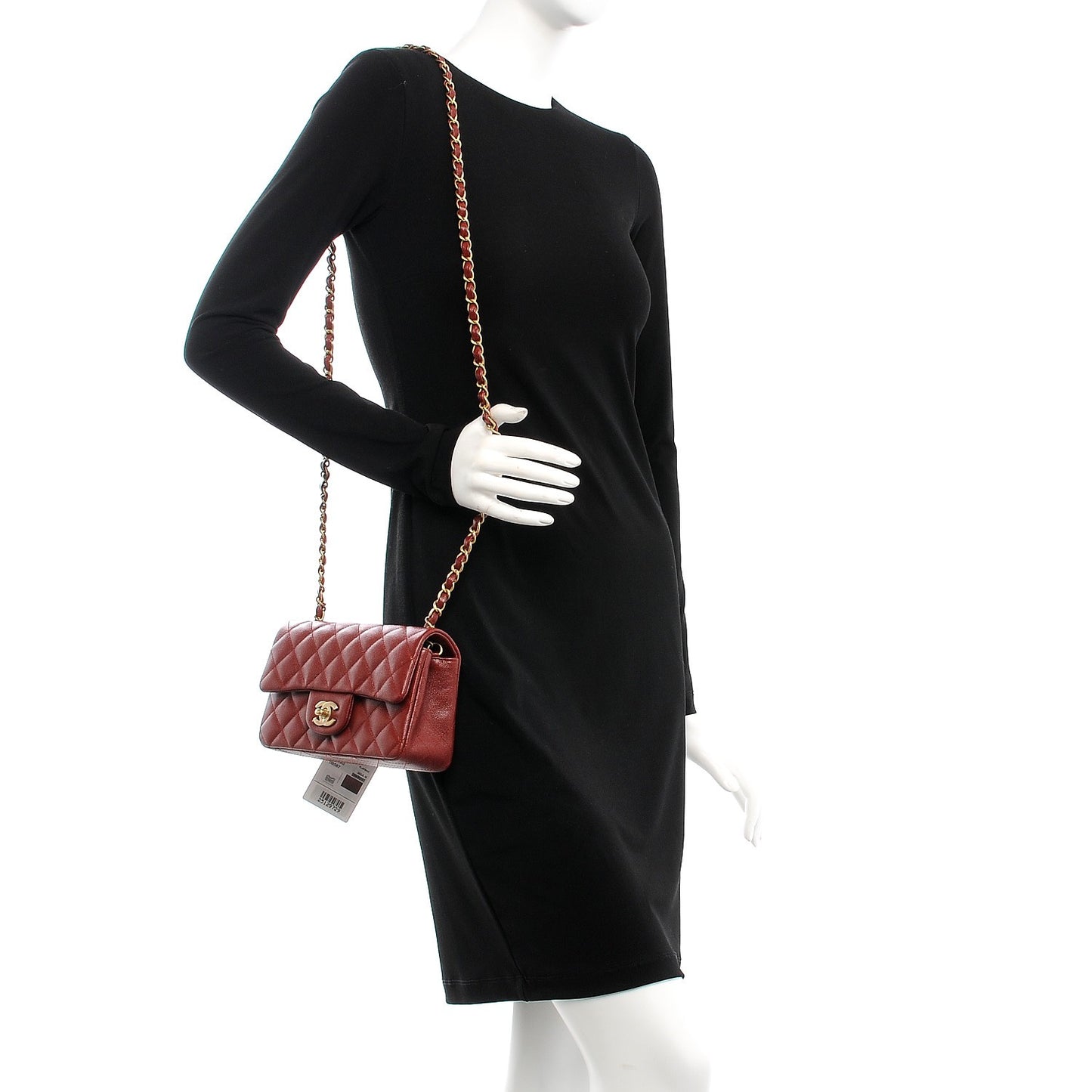 Caviar Quilted Mini Rectangular Flap Burgundy