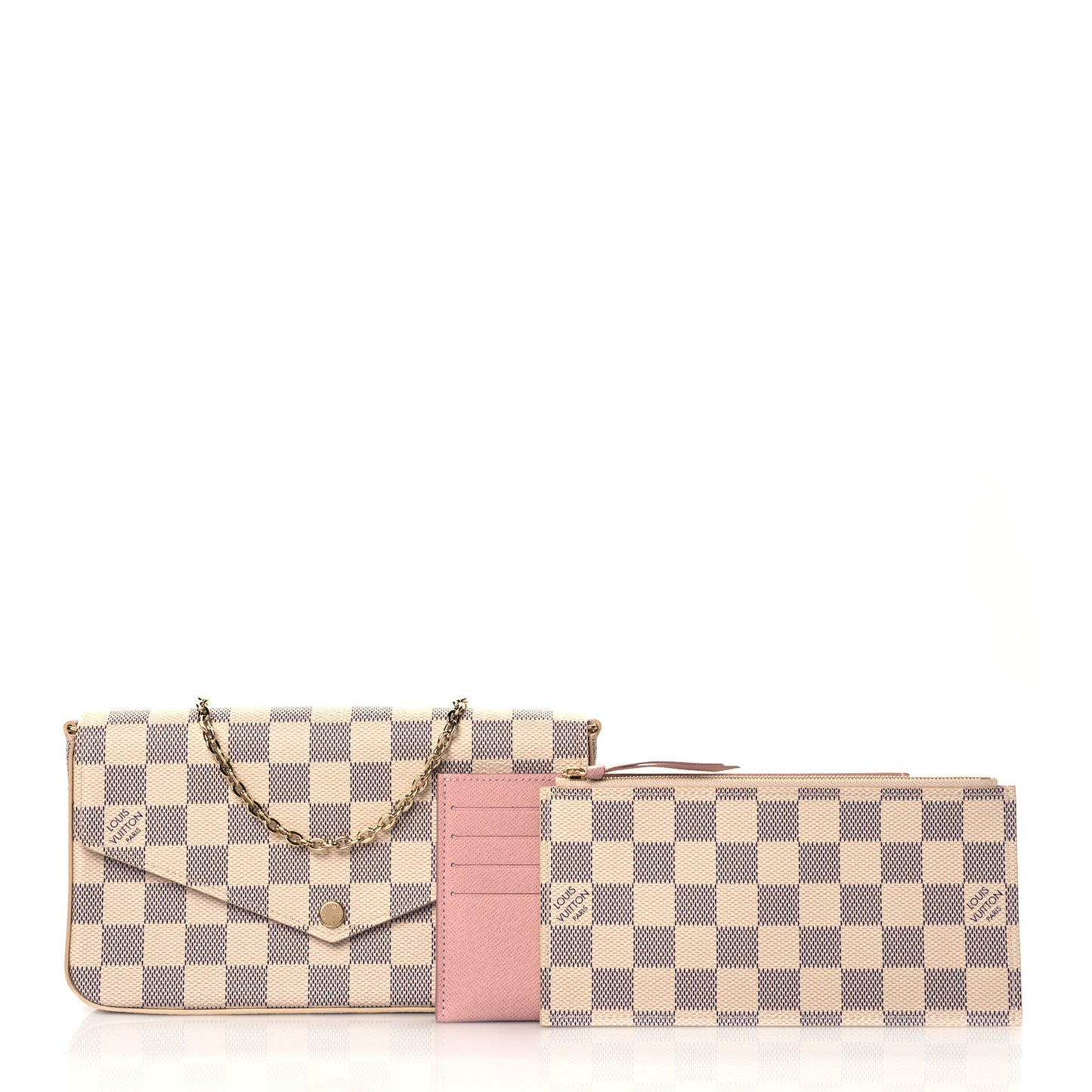 Damier Azur Pochette Felicie Chain Wallet Rose Ballerine