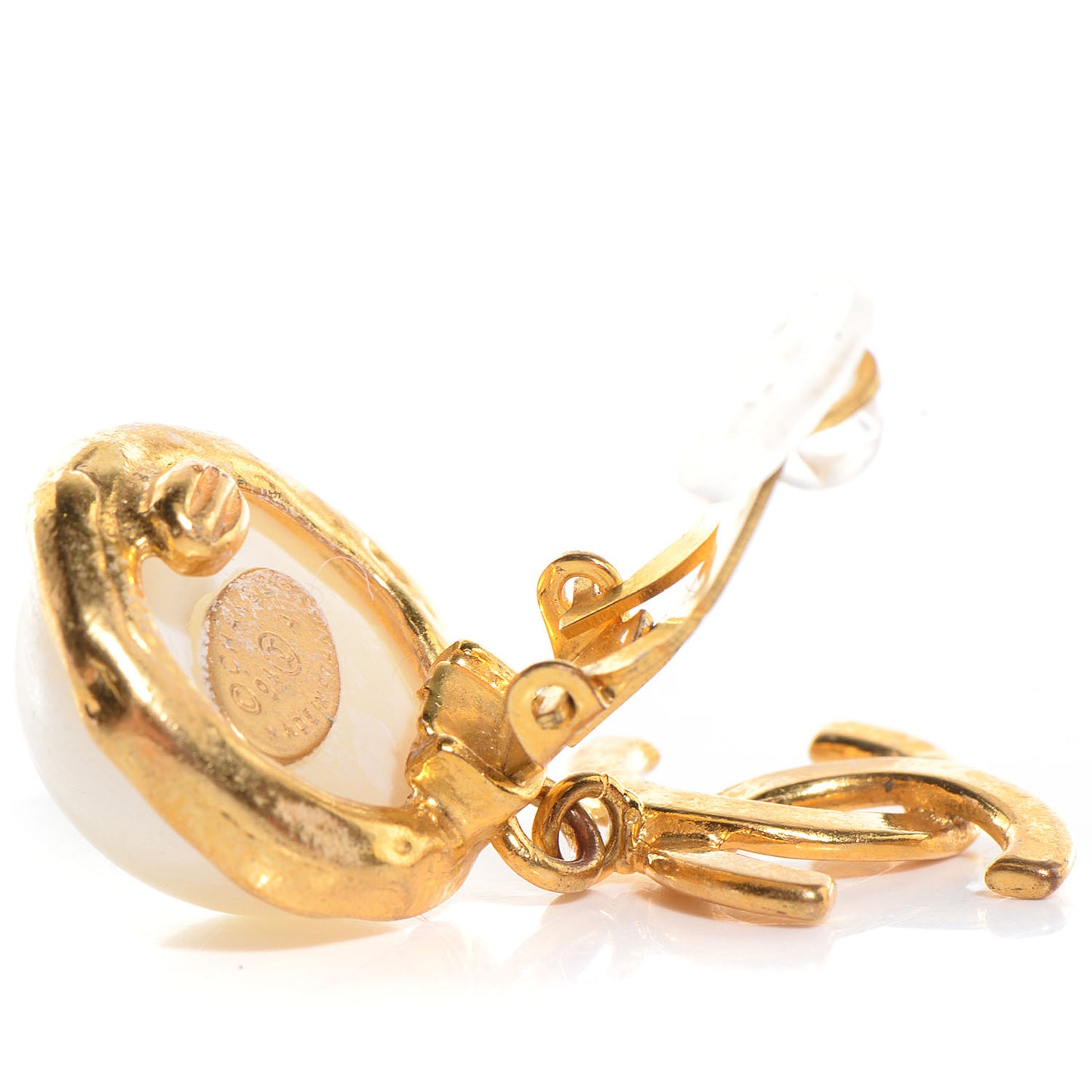 Pearl CC Dangle Clip On Earrings
