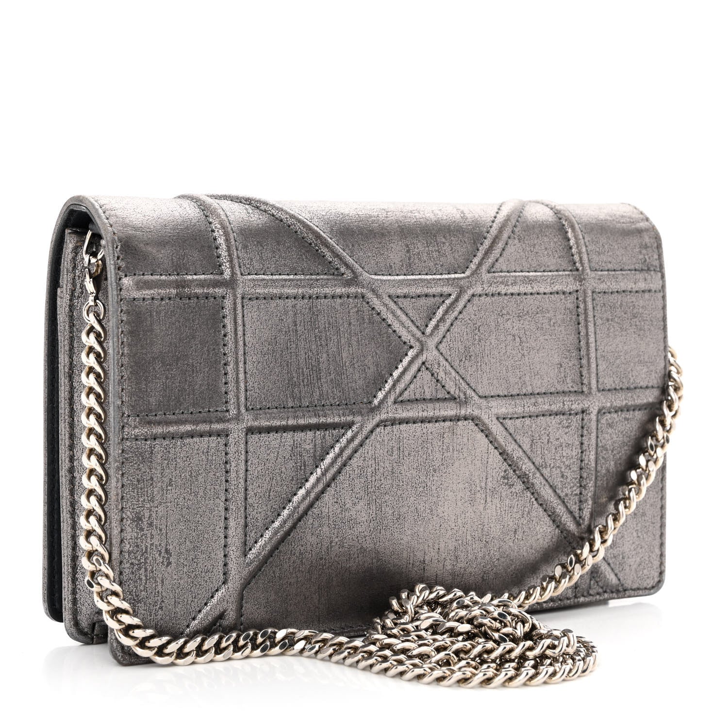 Christian Dior Metallic Brushed Calfskin Diorama Wallet on Chain Pouch Gunmetal 3 of 11