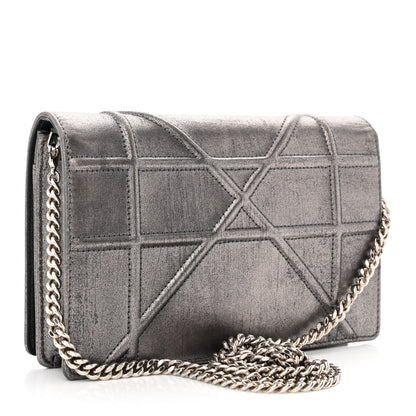 Christian Dior Metallic Brushed Calfskin Diorama Wallet on Chain Pouch Gunmetal 3 of 11