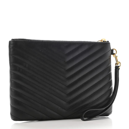 Saint Laurent Calfskin Matelasse Chevron Monogram A5 Wristlet Black 3 of 7