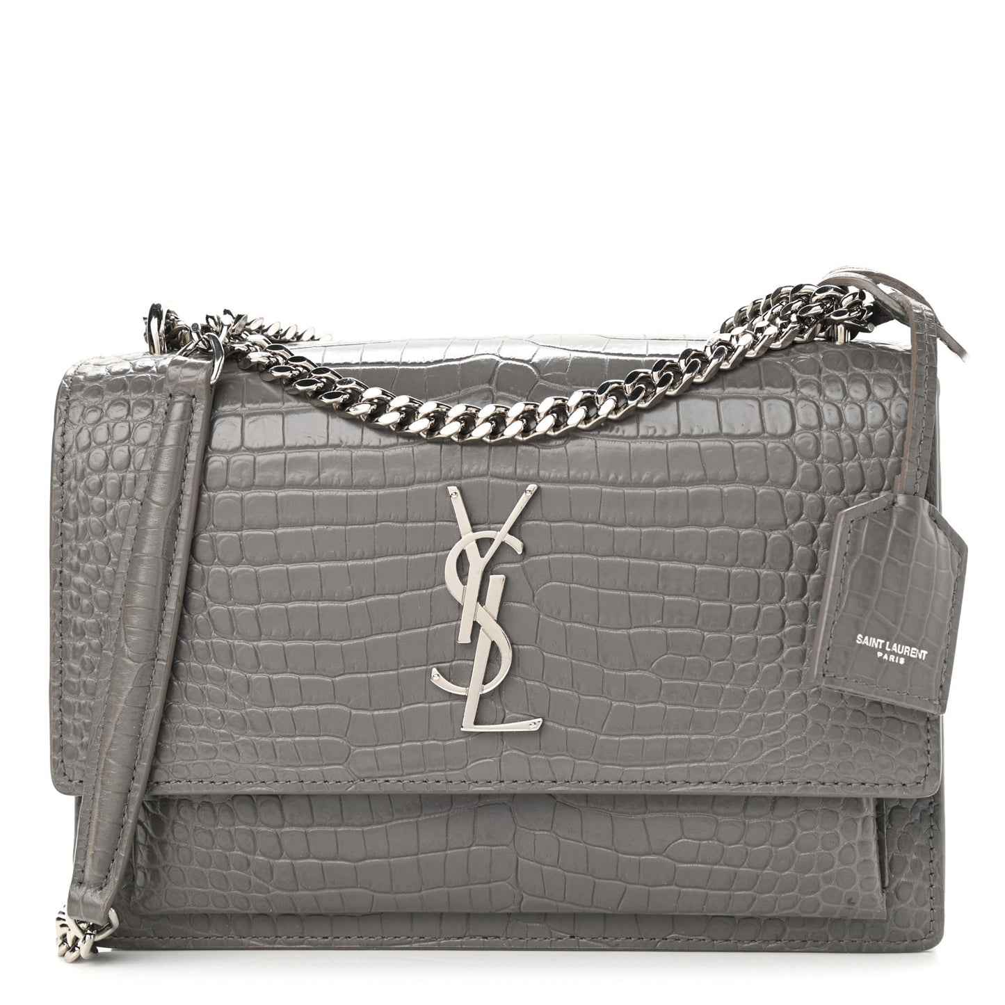 Calfskin Crocodile Embossed Medium Monogram Sunset Fog