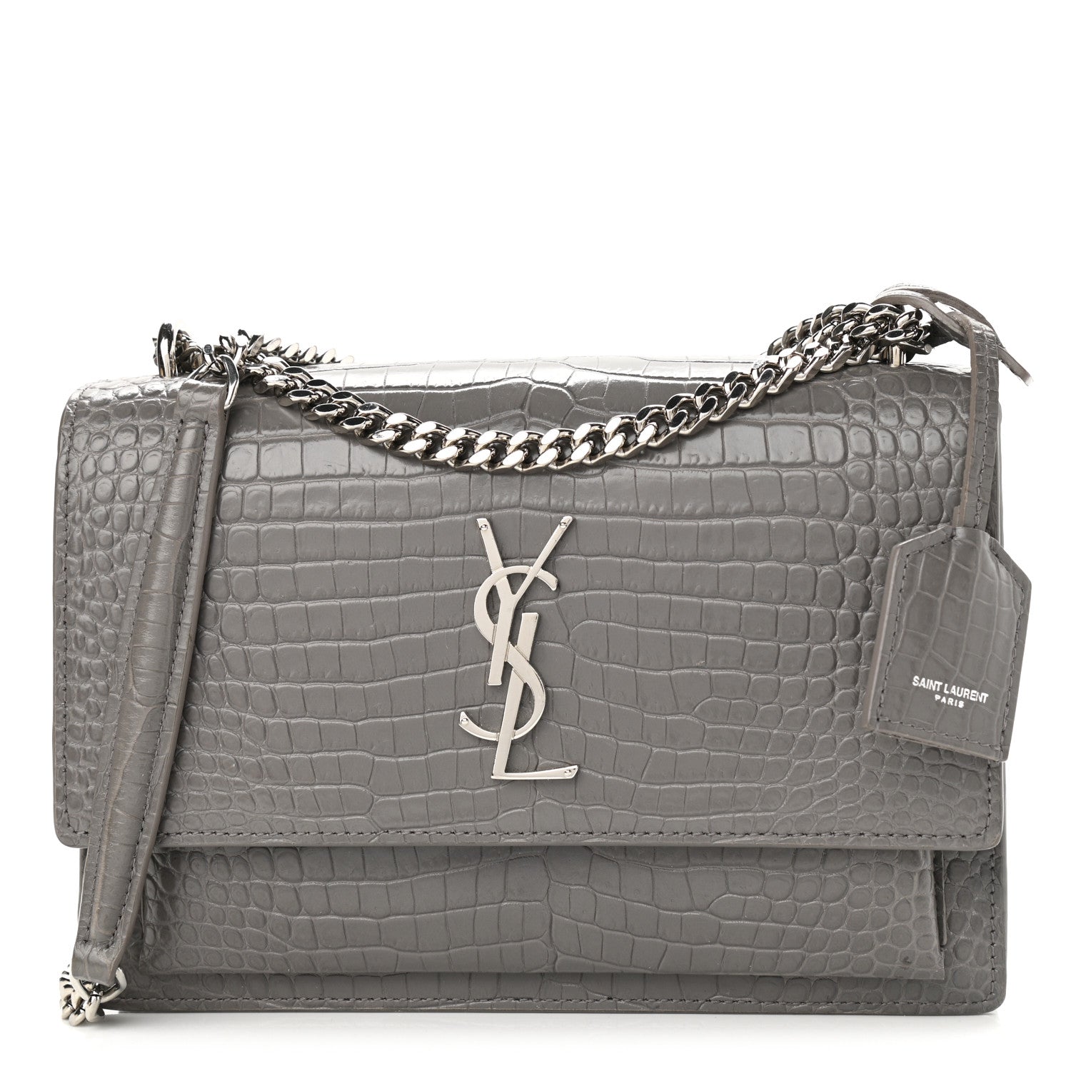 Saint Laurent Calfskin Crocodile Embossed Medium Monogram Sunset Fog 1 of 12