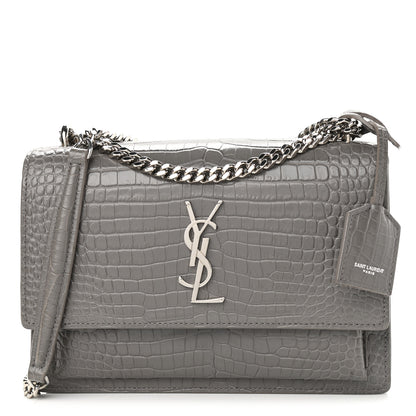Saint Laurent Calfskin Crocodile Embossed Medium Monogram Sunset Fog 1 of 12