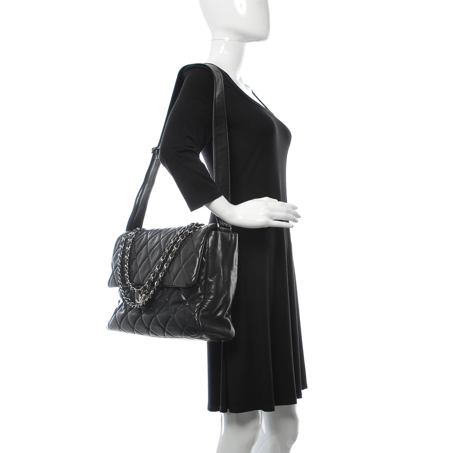 Chanel Glazed Caviar Quilted Stretch Spirit Messenger Bag Black 2 of 11