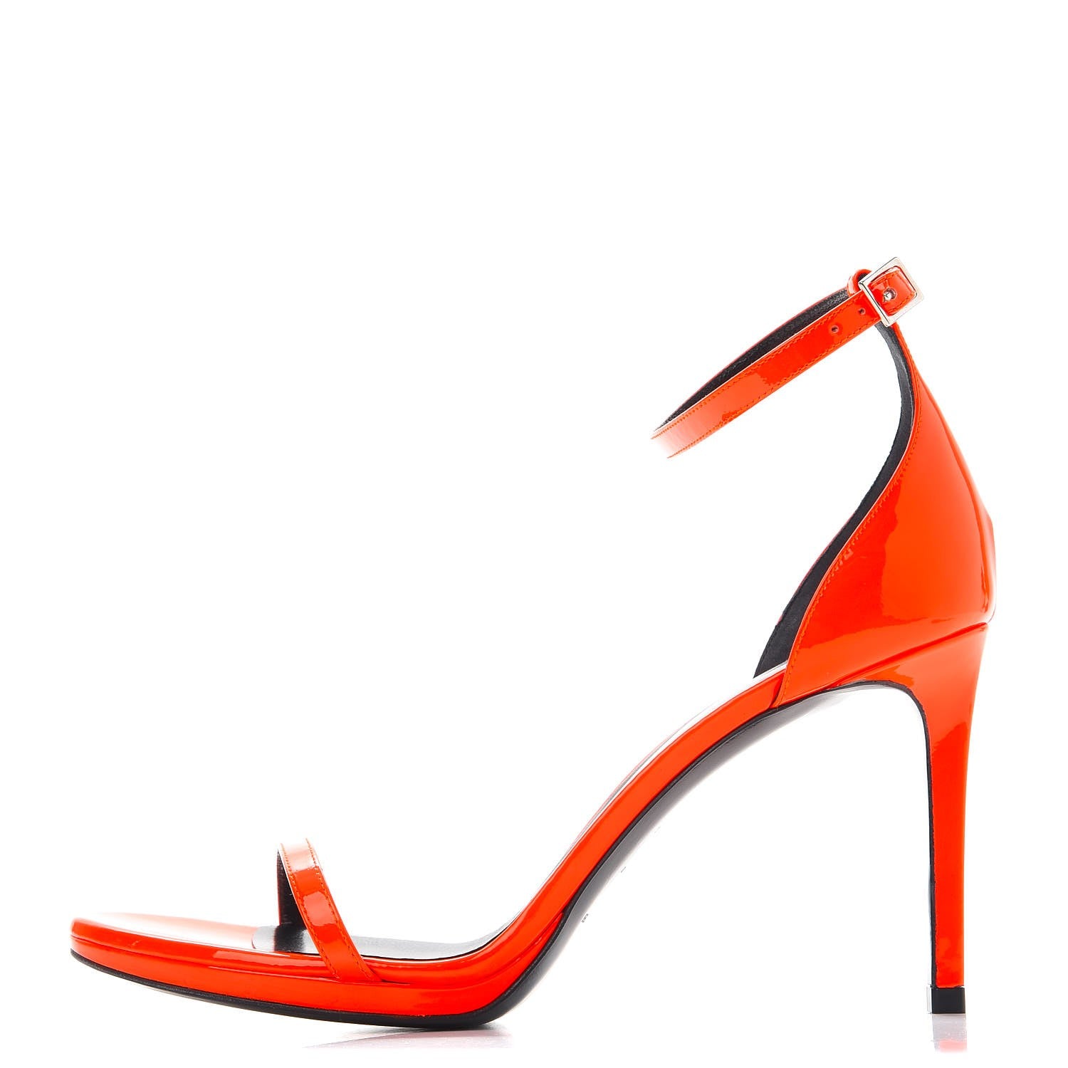 Saint Laurent Vitello Vernice Jane 80 Ankle Strap Sandals 38.5 Orange Fluo 1 of 10