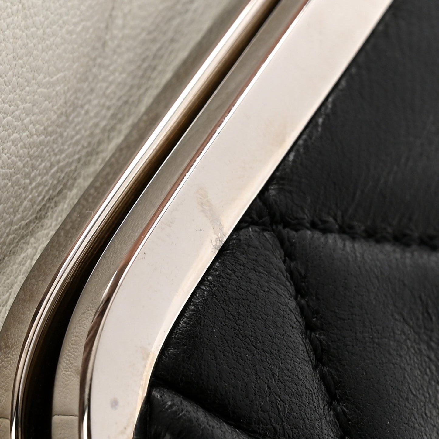 Lambskin Quilted Pearl Kiss Lock Clutch Black White