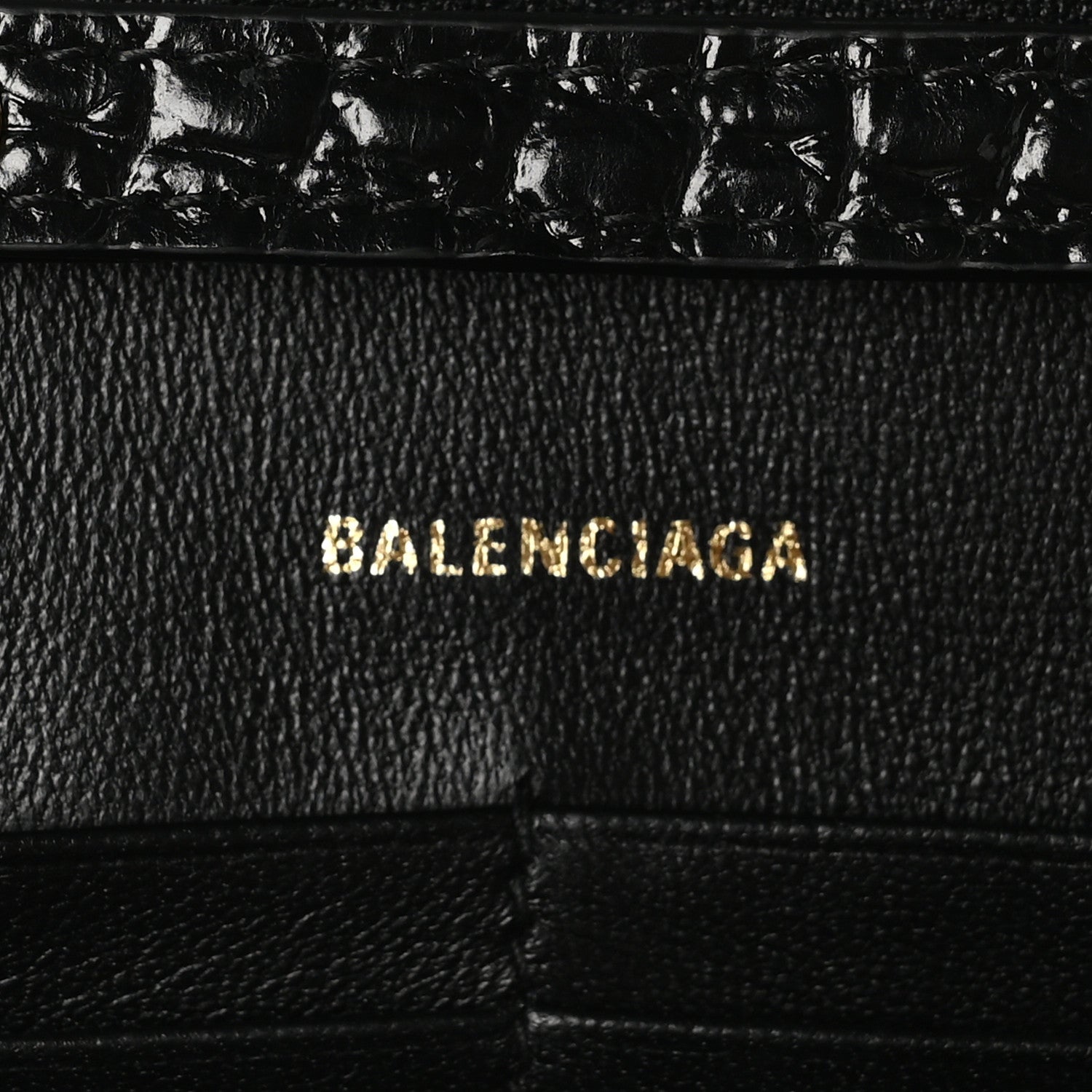 Balenciaga Shiny Calfskin Crocodile Embossed Hourglass Chain Bag Black 6 of 9