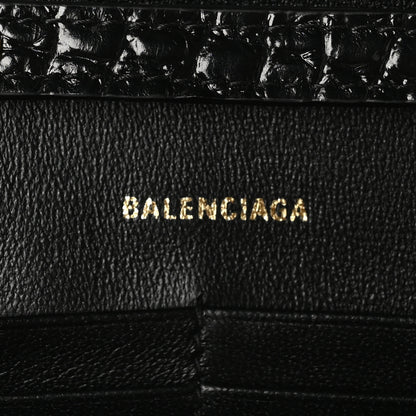 Balenciaga Shiny Calfskin Crocodile Embossed Hourglass Chain Bag Black 6 of 9