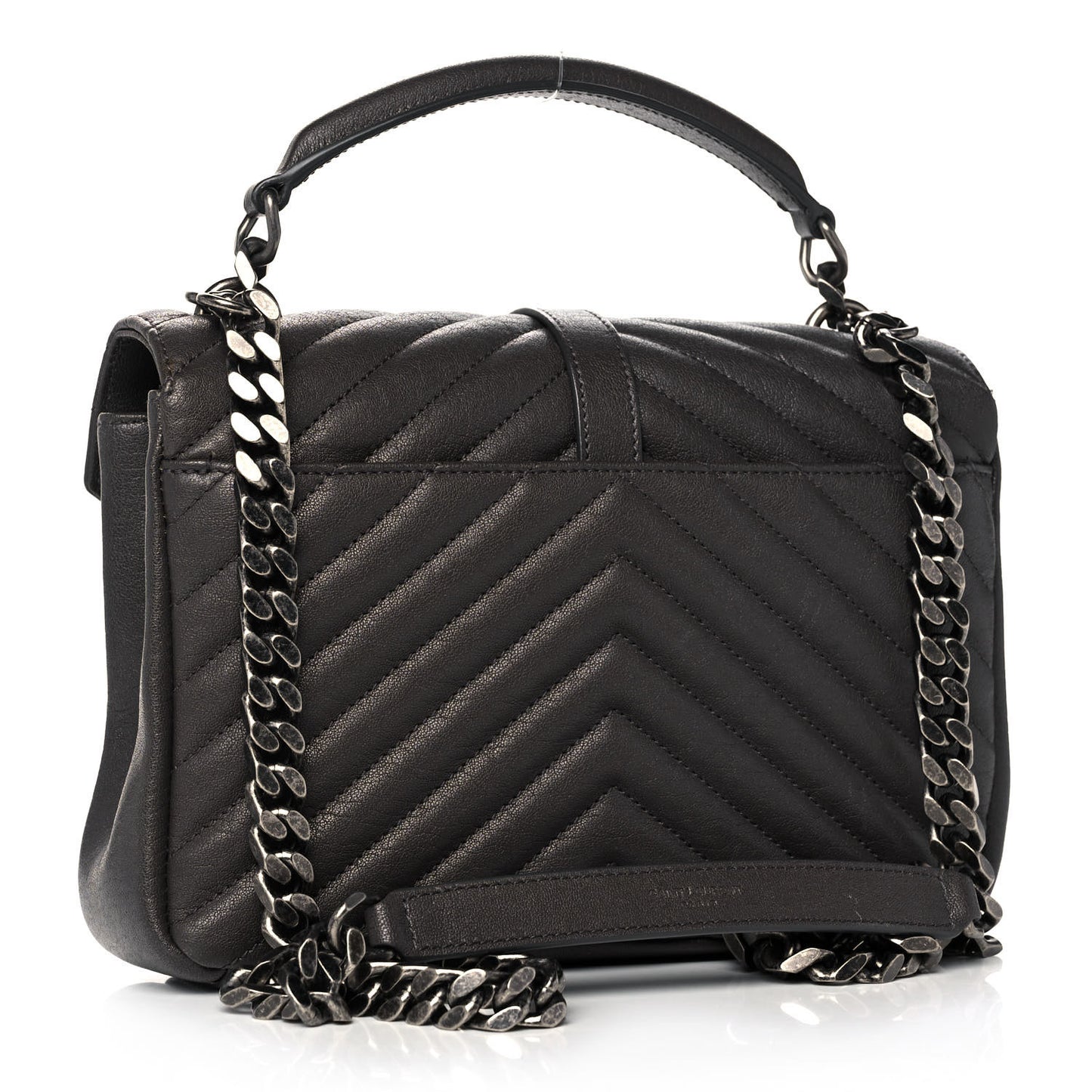 Sheepskin Matelasse Chevron Monogram Medium College Bag Asphalt