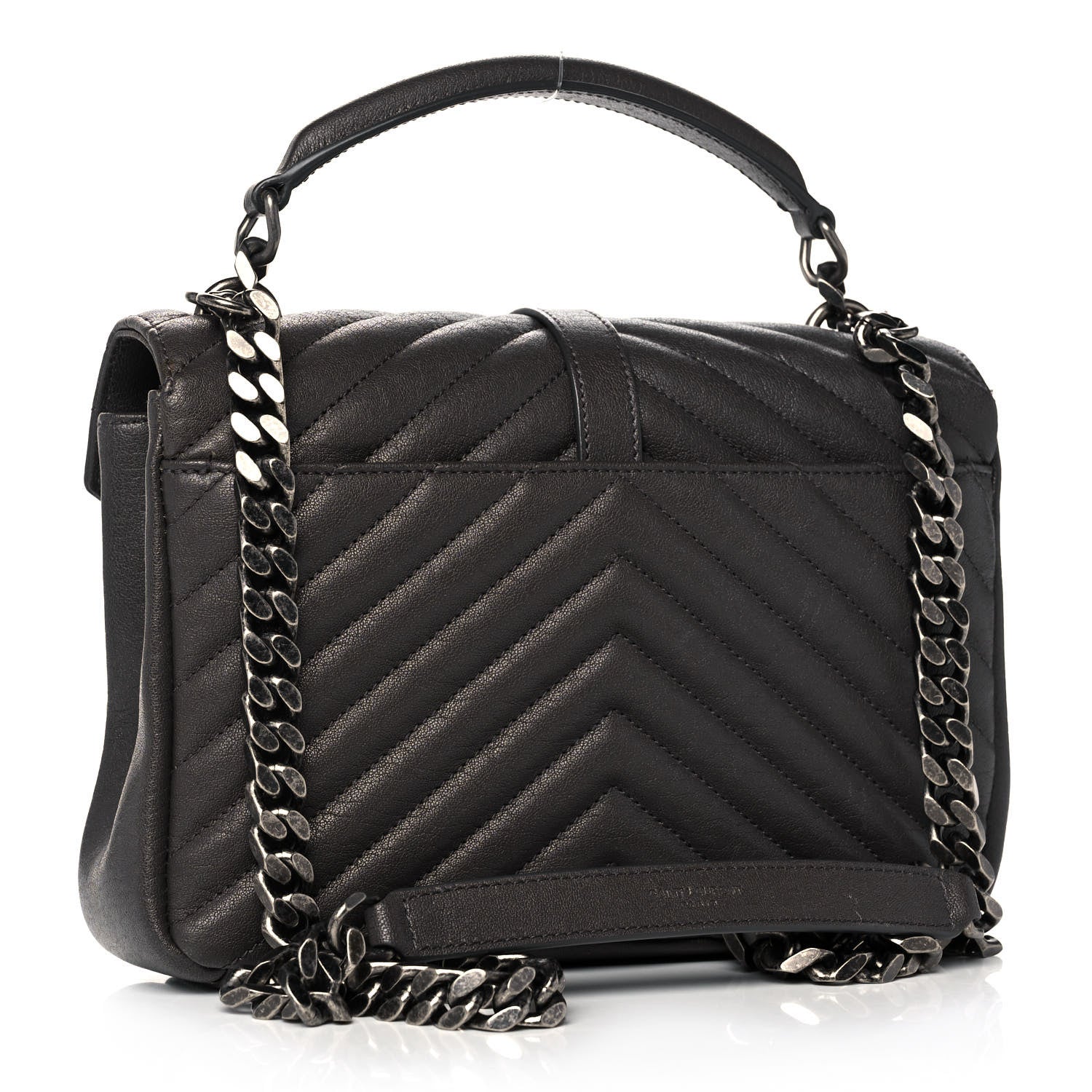Saint Laurent Sheepskin Matelasse Chevron Monogram Medium College Bag Asphalt 3 of 12