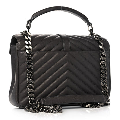 Saint Laurent Sheepskin Matelasse Chevron Monogram Medium College Bag Asphalt 3 of 12