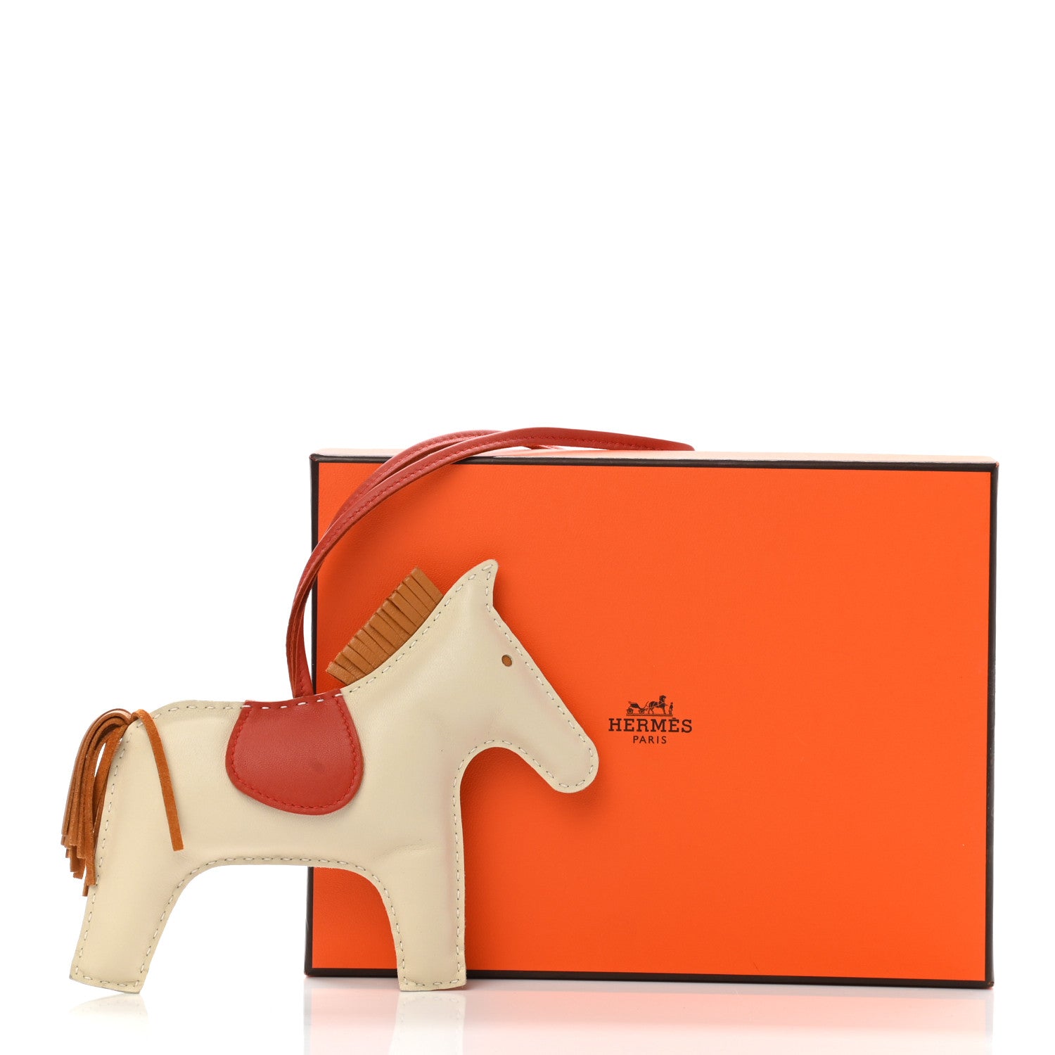 Hermes Milo Lambskin Grigri Rodeo Horse Bag Charm GM Craie Sesame Cornaline 5 of 5