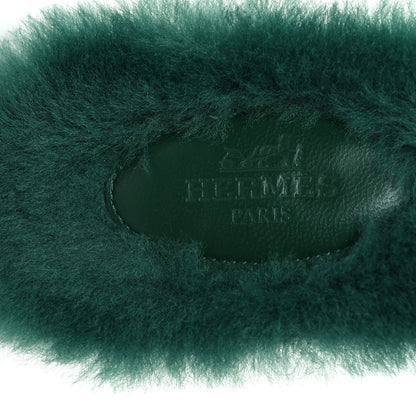 Hermes Woolskin Oran Sandals 37.5 Vert Anglais 8 of 9
