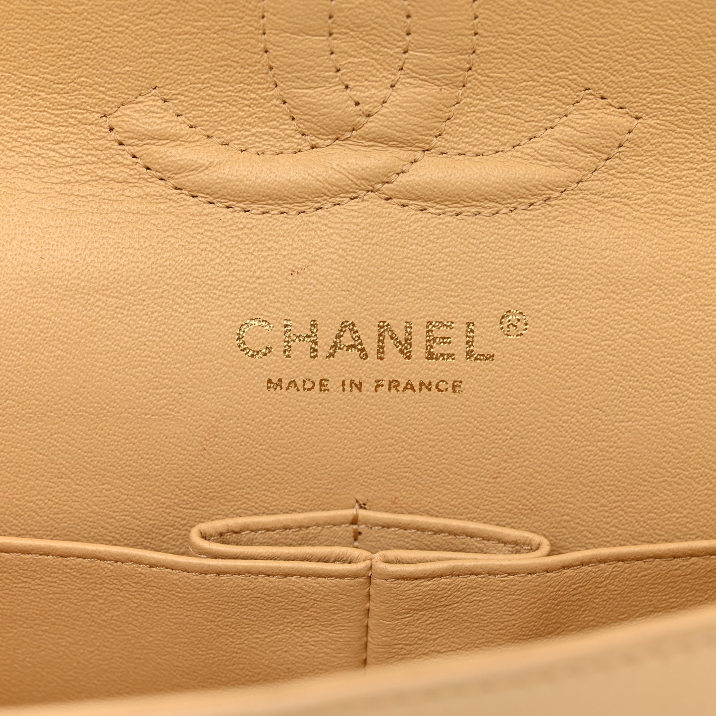 Lambskin Quilted Medium Double Flap Beige