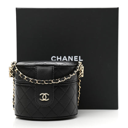 Chanel Lambskin Quilted Mini Round Vanity Case With Chain Black 11 of 11