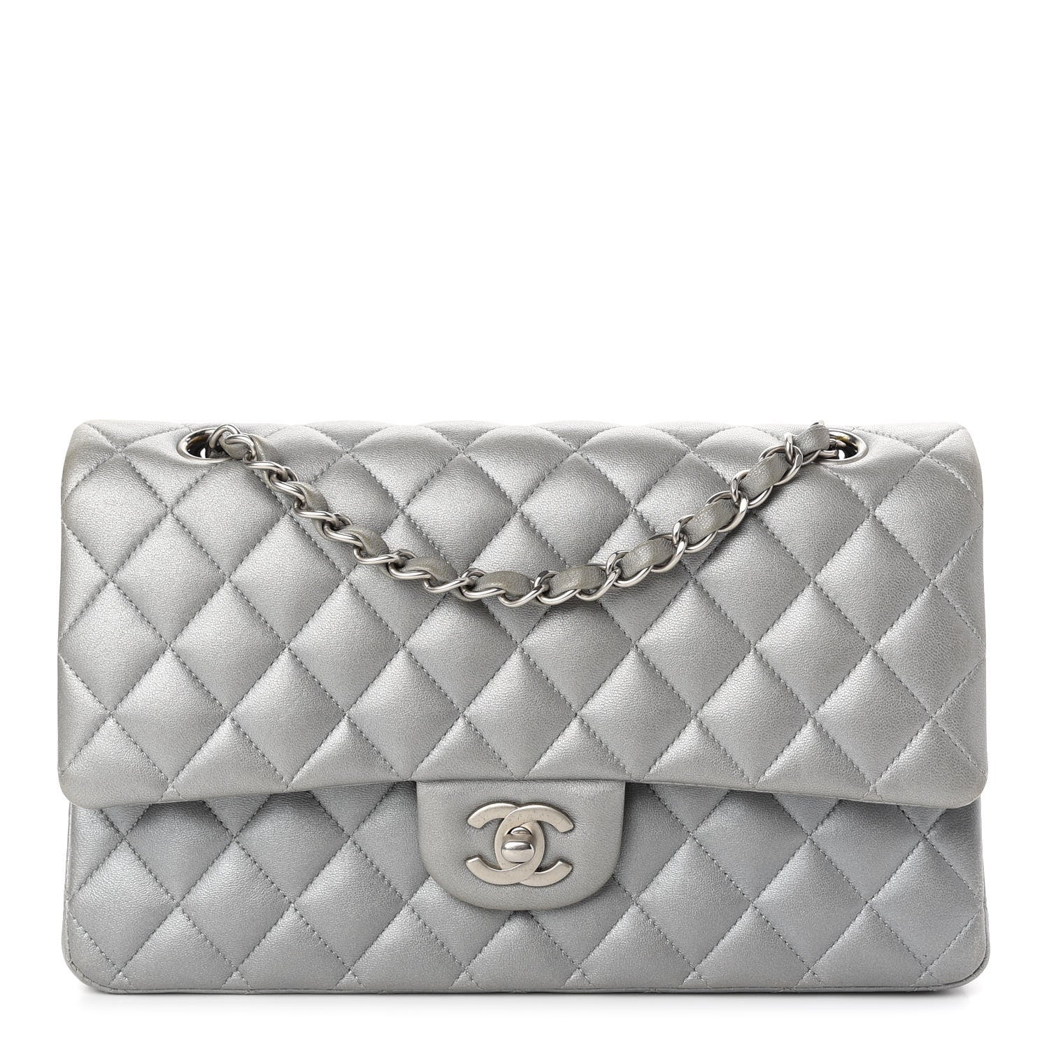 Chanel Metallic Lambskin Quilted Medium Double Flap Silver 1 of 10
