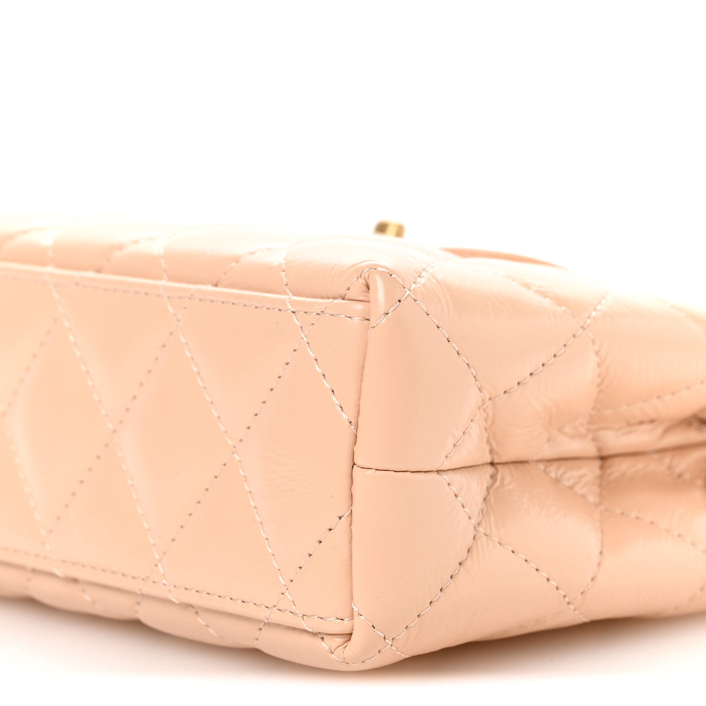 Shiny Aged Calfskin Quilted Nano Kelly Shopper Beige