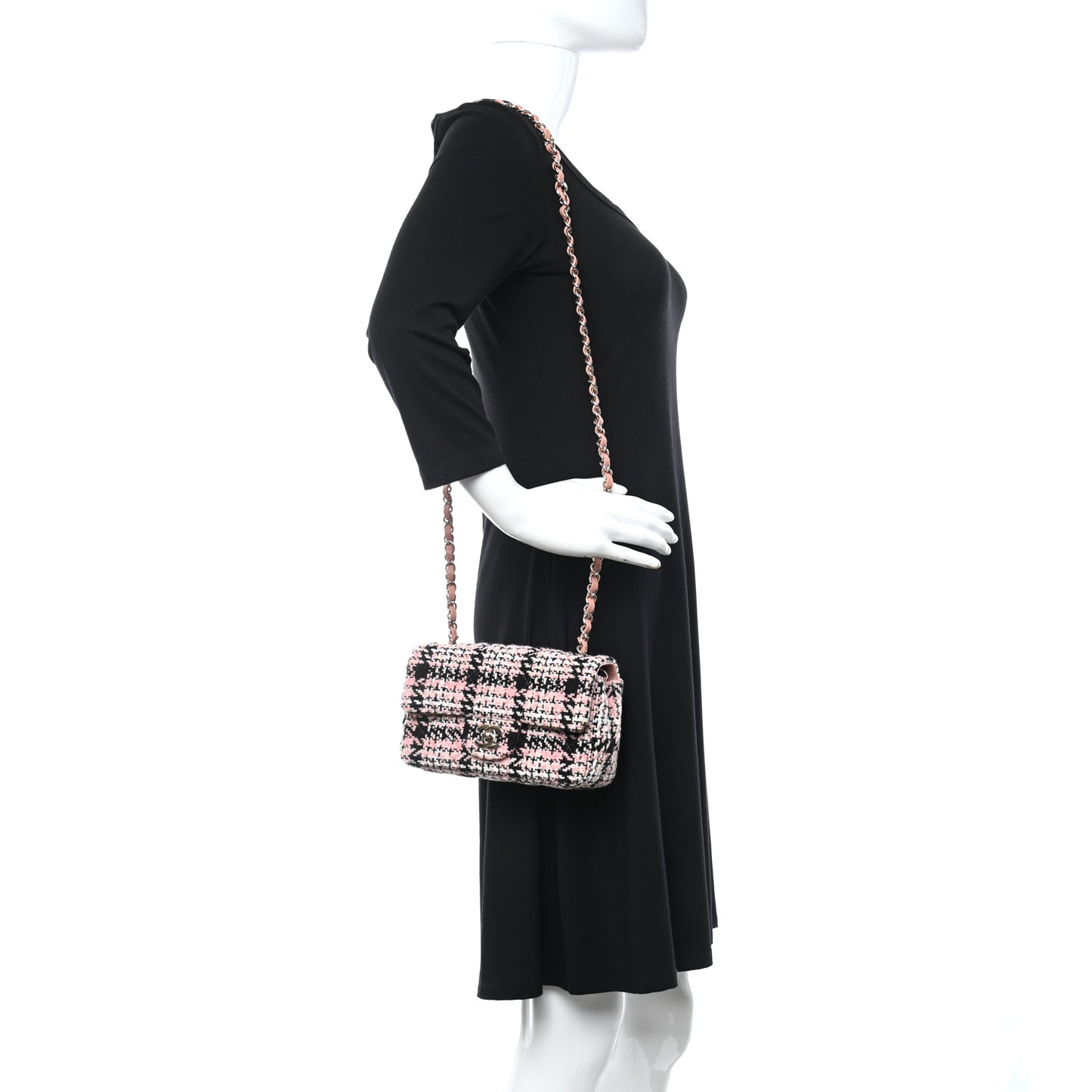 Tweed Quilted Mini Rectangular Flap Pink Black White