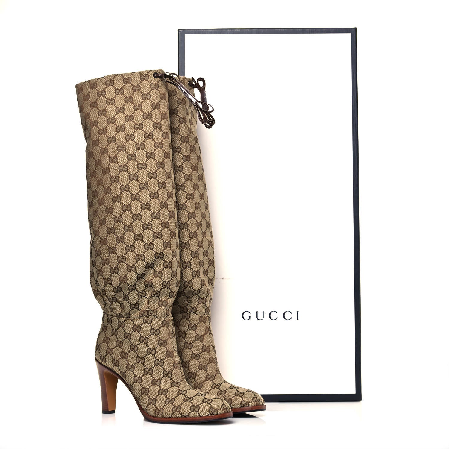 Gucci Monogram Malaga Kid Lisa Mid Heel Boots 40.5 Beige Ebony 7 of 7