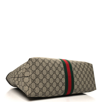 Gucci GG Supreme Monogram Textured Calfskin Web Medium Ophidia Shopping Tote Beige Ebony New Acero 4 of 10