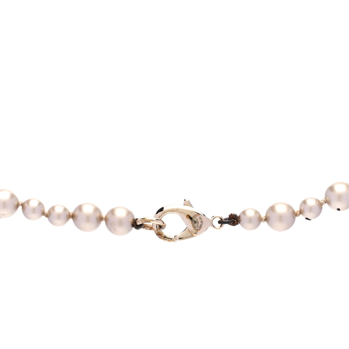 Pearl CC Long Necklace Gold Pearly Beige
