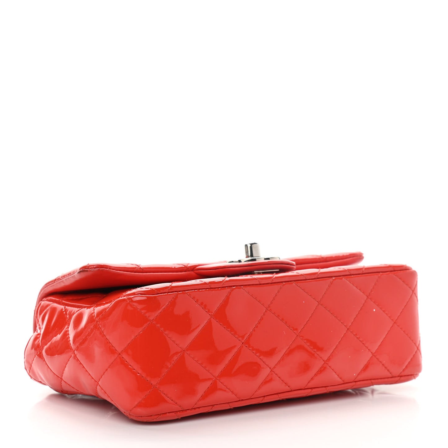 Patent Calfskin Quilted Mini Rectangular Flap Red
