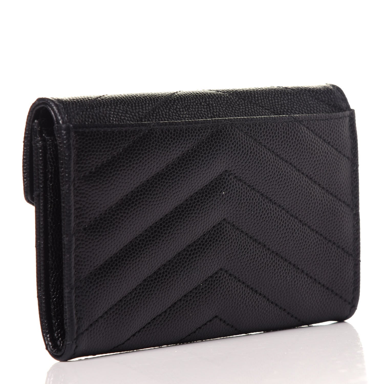 Saint Laurent Grain De Poudre Matelasse Chevron Small Monogram Envelope Wallet Black 3 of 10