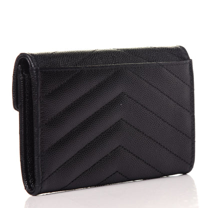 Saint Laurent Grain De Poudre Matelasse Chevron Small Monogram Envelope Wallet Black 3 of 10