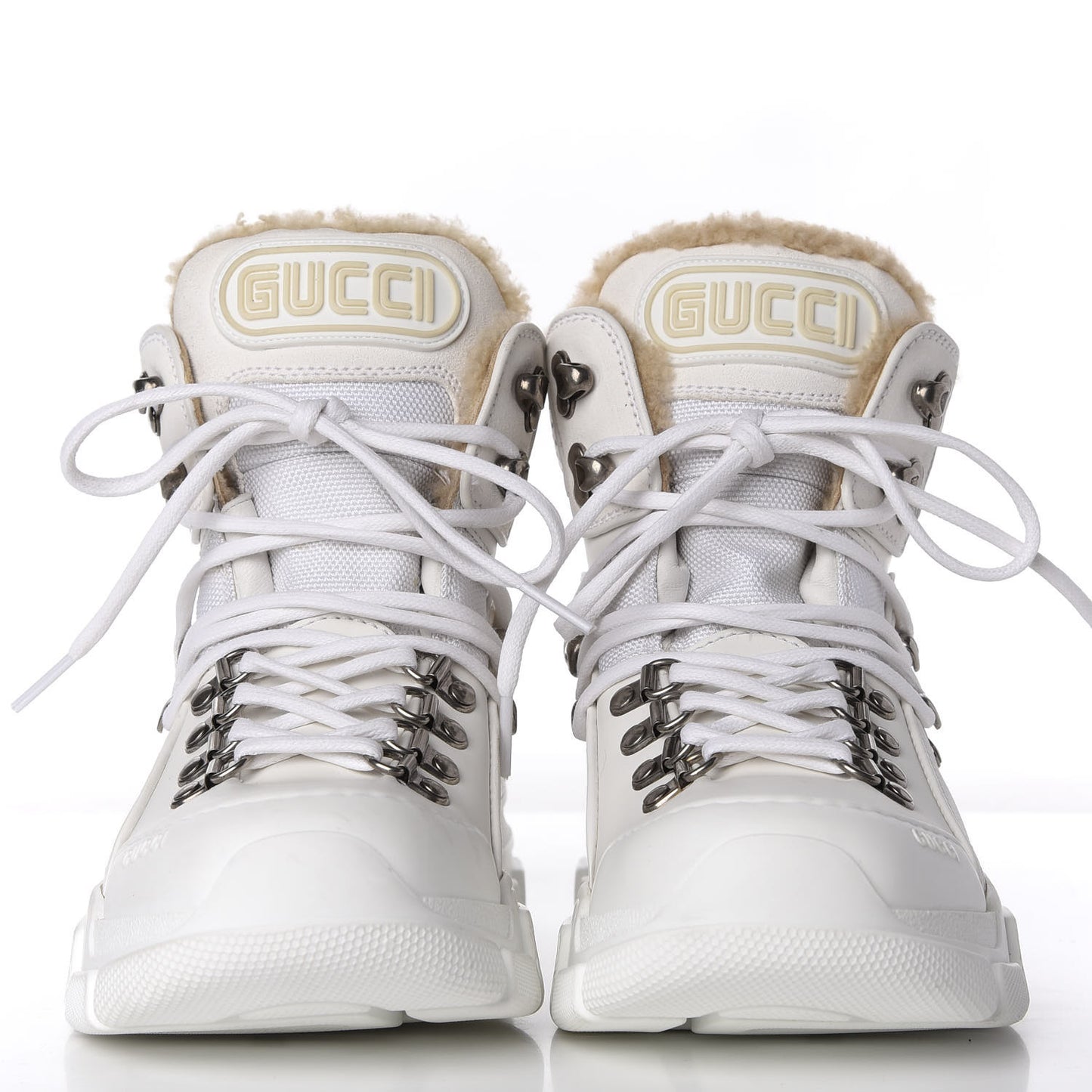 X SEGA Calfskin Suede Shearling Technical Canvas Womens Flashtrek High-Top Sneakers 36 Great White