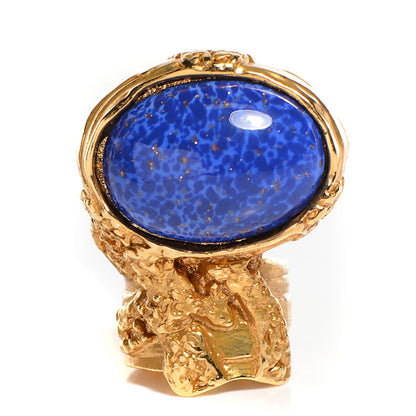 Saint Laurent Glass Cabochon Arty Ovale Ring 5 Gold Lapis 1 of 4