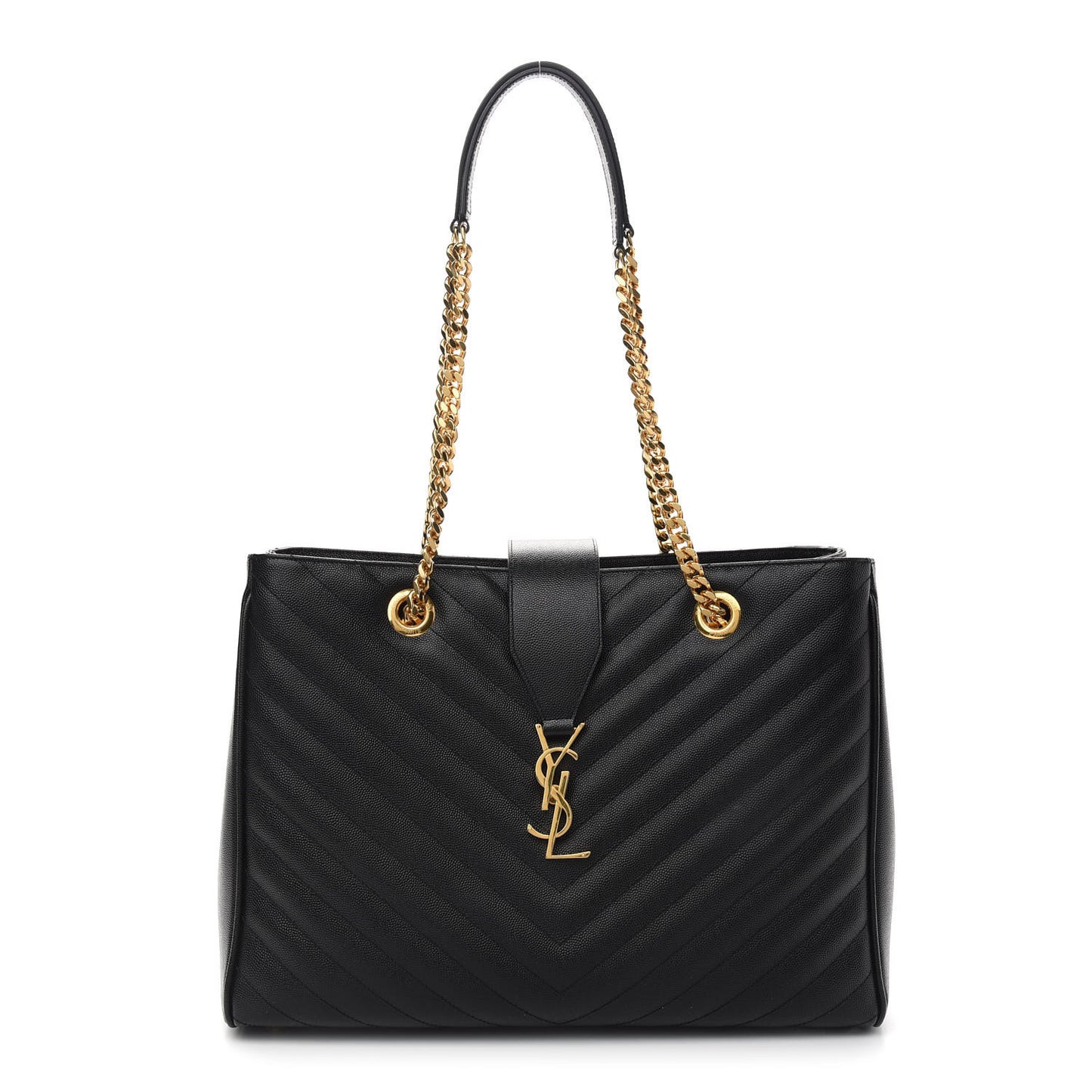 Grain De Poudre Matelasse Chevron Monogram Shopping Bag Black