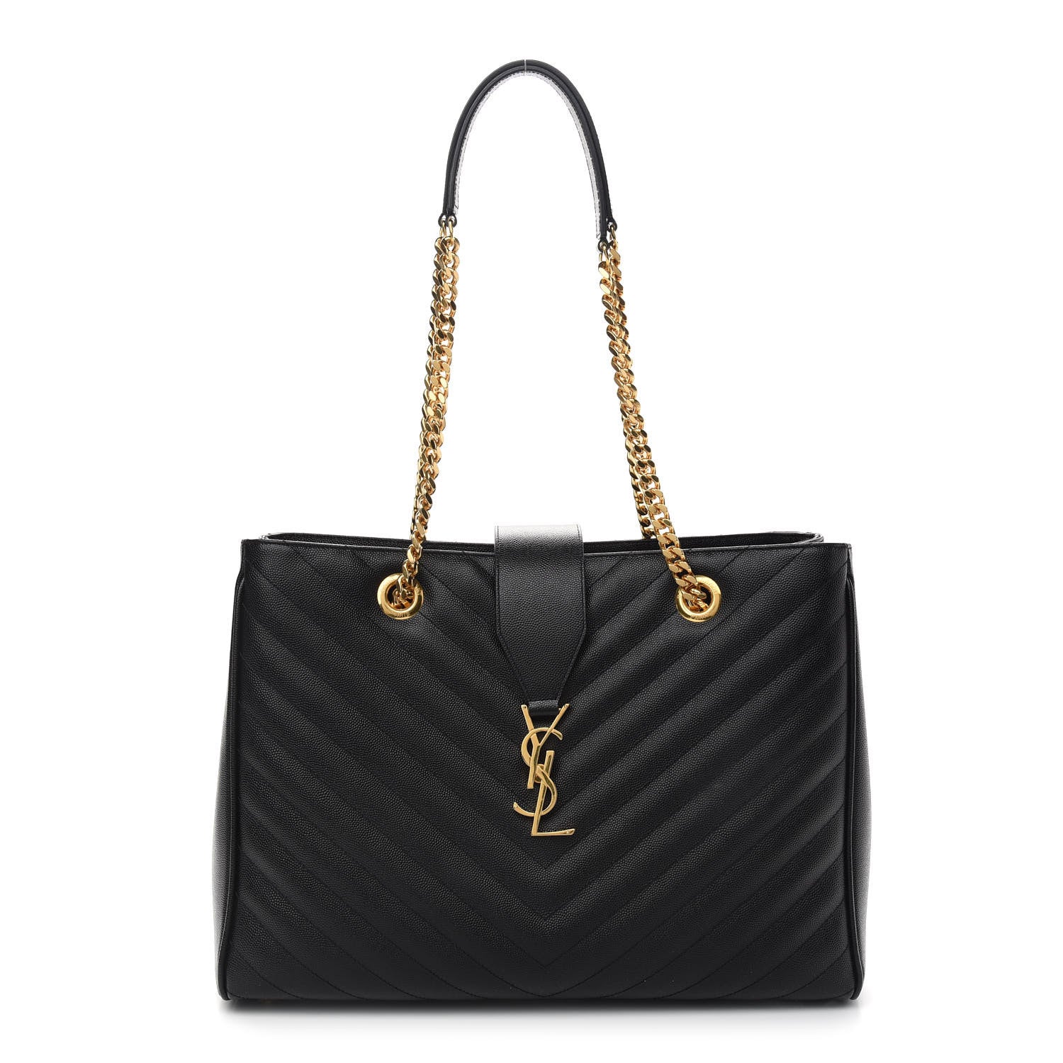 Saint Laurent Grain De Poudre Matelasse Chevron Monogram Shopping Bag Black 1 of 10