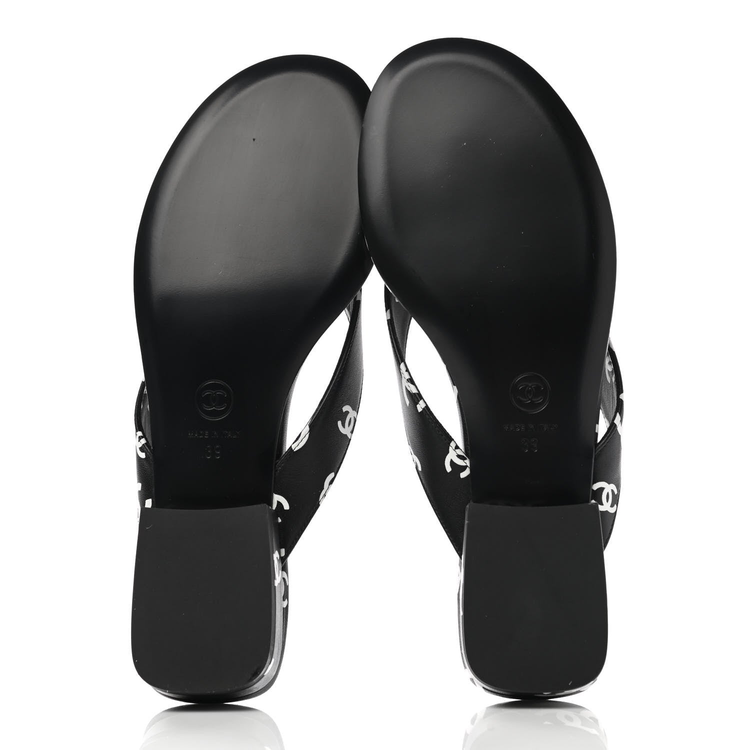 Chanel Lambskin Printed CC Thong Sandals 39 Black White 5 of 9