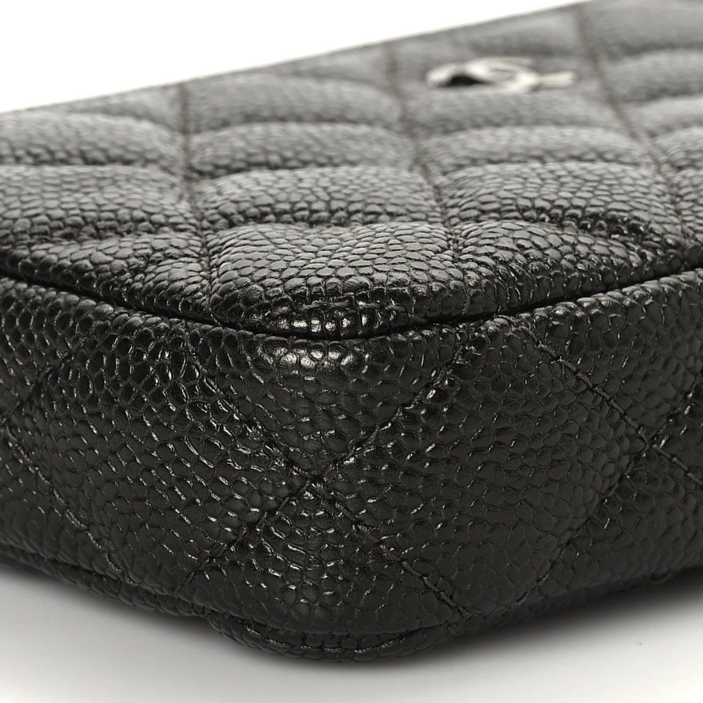 Metallic Caviar Quilted Small Clutch With Chain Dark Grey