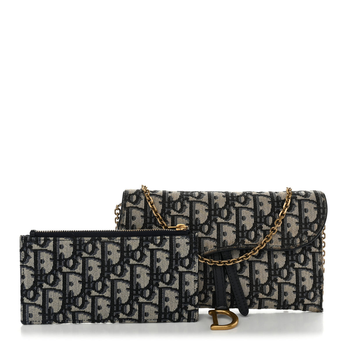 Christian Dior Oblique Small Saddle Chain Pouch Blue 3 of 13