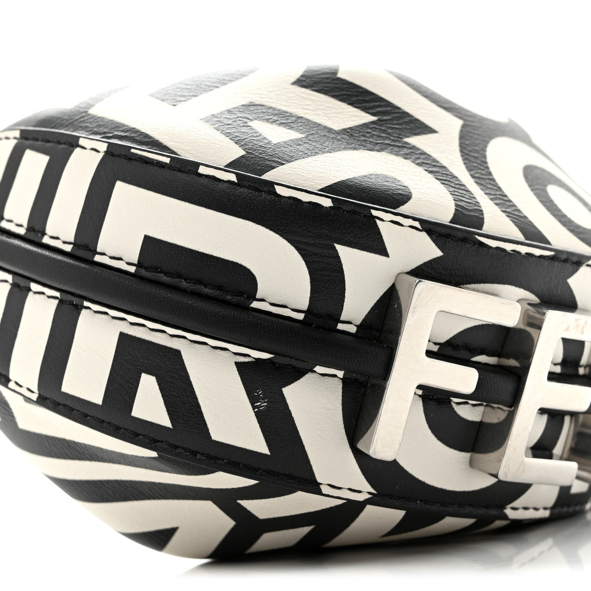 Fendi X MARC JACOBS Nappa Vitello King Logo Print Nano Fendigraphy Hobo Charm White Black 8 of 14
